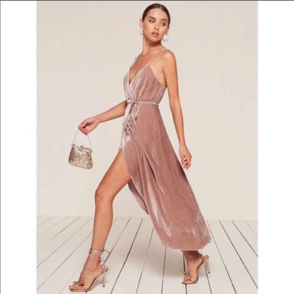 NWT Reformation Anoush Velvet Silk Wrap Midi Dress - Picture 2 of 12